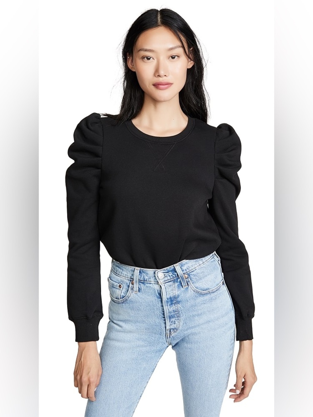 EUC Rebecca Minkoff Black Janine Puff-Sleeve Crewneck Sweatshirt Size S